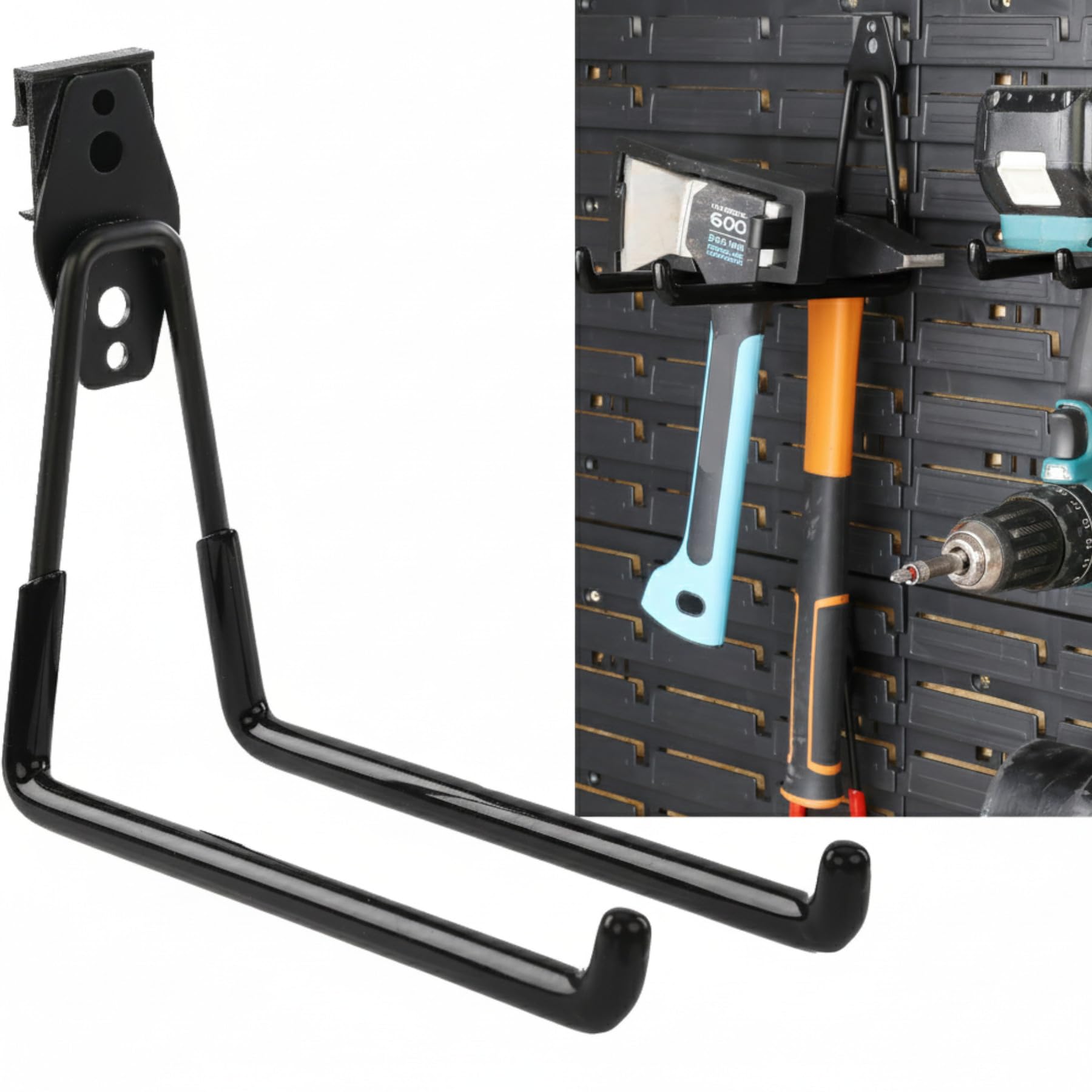 botle Set 10 Stck. Werkzeugwand Haken, Werkzeughaken, für Elektrowerkzeuge, Geradeförmig 19cm, PVC-Ummantelung, für Garage, Schuppen, für Leitern und Schaufeln, Doppelhaken, bis 25 kg