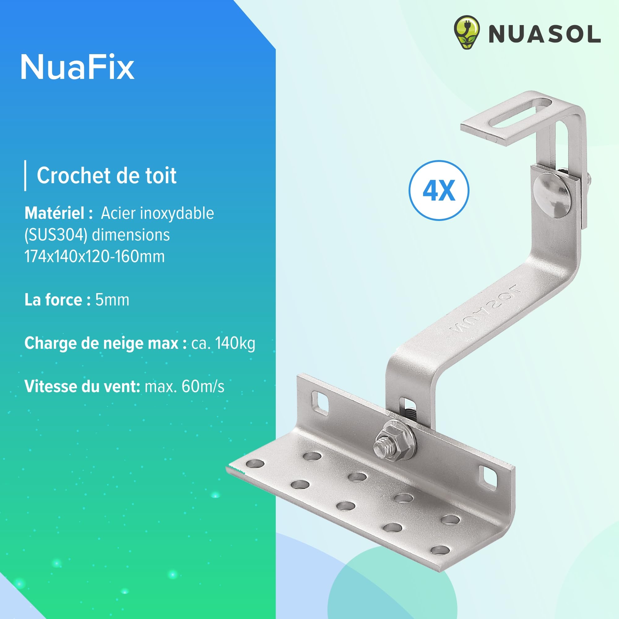 Kit de montage photovoltaïque PV pour toit de tuile, crochets de toit, avec profilé solaire en aluminium, embouts de 35 mm, jusqu'à 115 cm de largeur et 35 mm par module, NS-HE-ZDM1