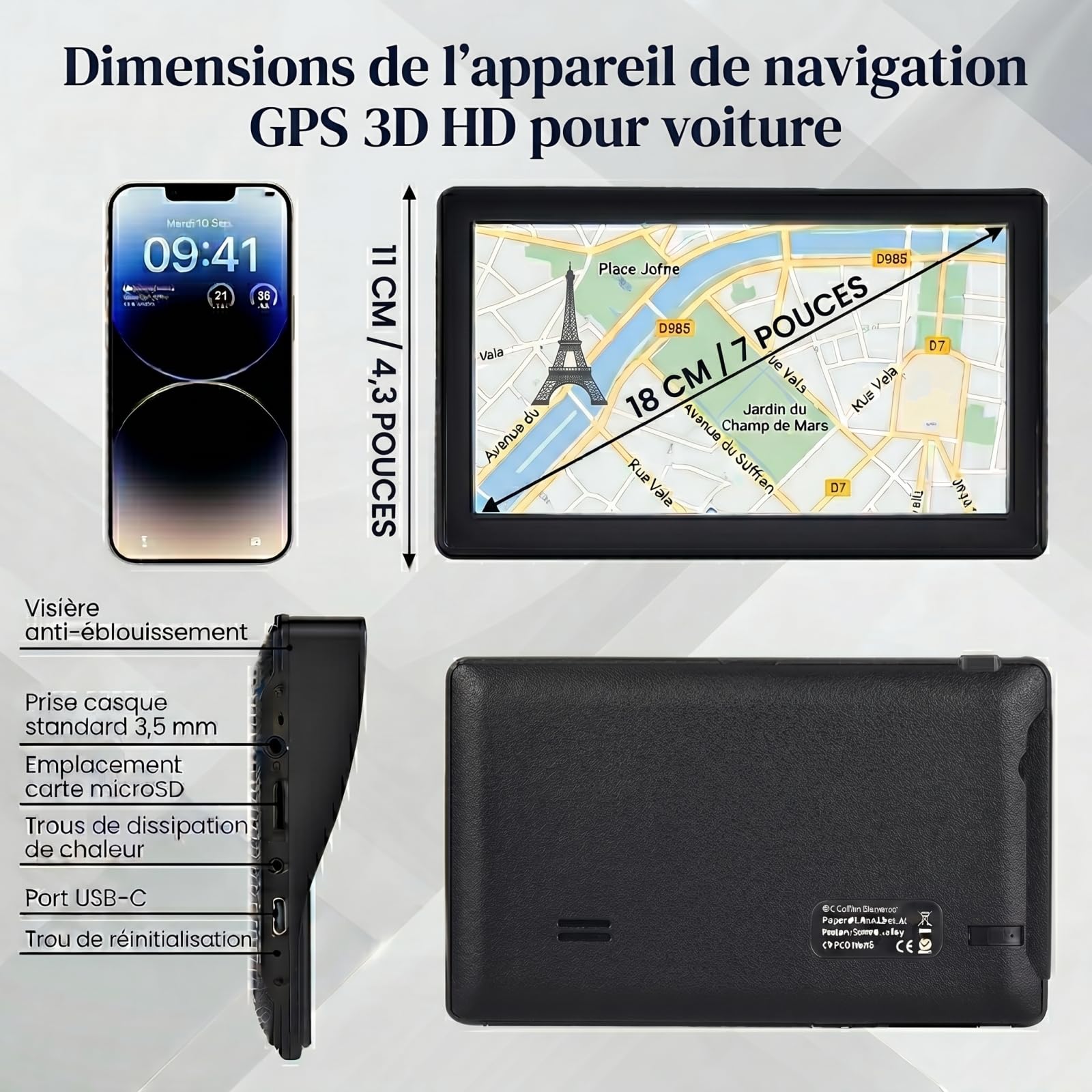 GPS Poids Lourds & Camping-Car 7", Navigation Europe 2026 Hors Ligne, Alertes Radars, Guidage Vocal, Transmetteur FM, Écran Tactile Capacitif Haute Sensibilité, Mise à Jour Gratuite à Vie