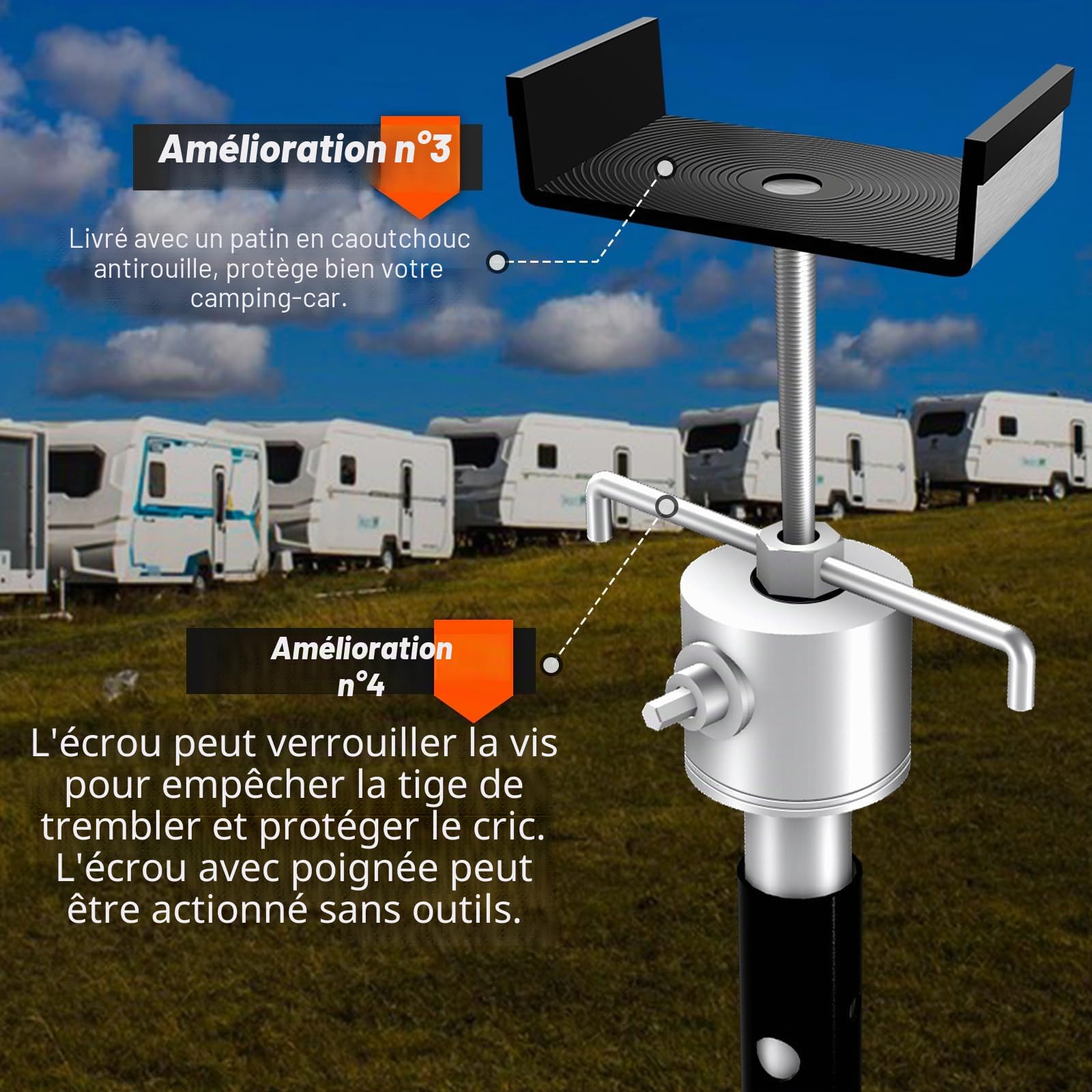 Vérins de support coulissants pour camping-car, stabilisateur coulissant robuste à levage rapide jusqu'à 2268 kg de capacité chacun, lot de 2 stabilisateurs de remorque de voyage pour