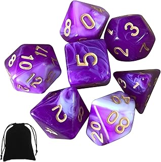 Polyhedral RPG Dice Set, 7Pcs DND Dice Game Dice for Dungeons and Dragons D&D RPG MTG Pathfinder Table Games (Purple and White Mixed Color)