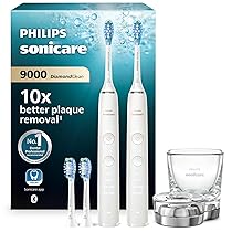 Philips Sonicare DiamondClean 9000 spazzolino elettrico, confezione doppia, spazzolino sonico con app, sensore di pressione, 4 modalità di pulizia, 3 livelli di intensità, bianco, modello HX9914, 62