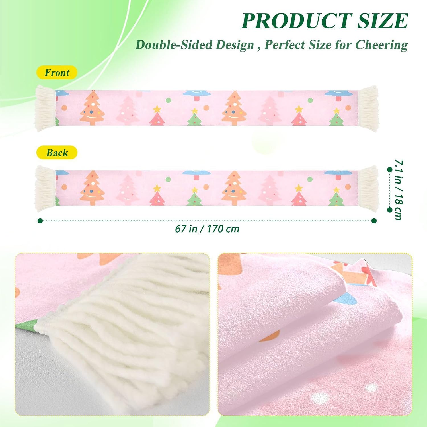 CHIFIGNO Colorful Christmas Trees Pink Sports Fan Scarf for Soccer Games, Soft Polyester Sweat Towel Wrap with Fringe Ends, Quick Dry Cheering Scarf