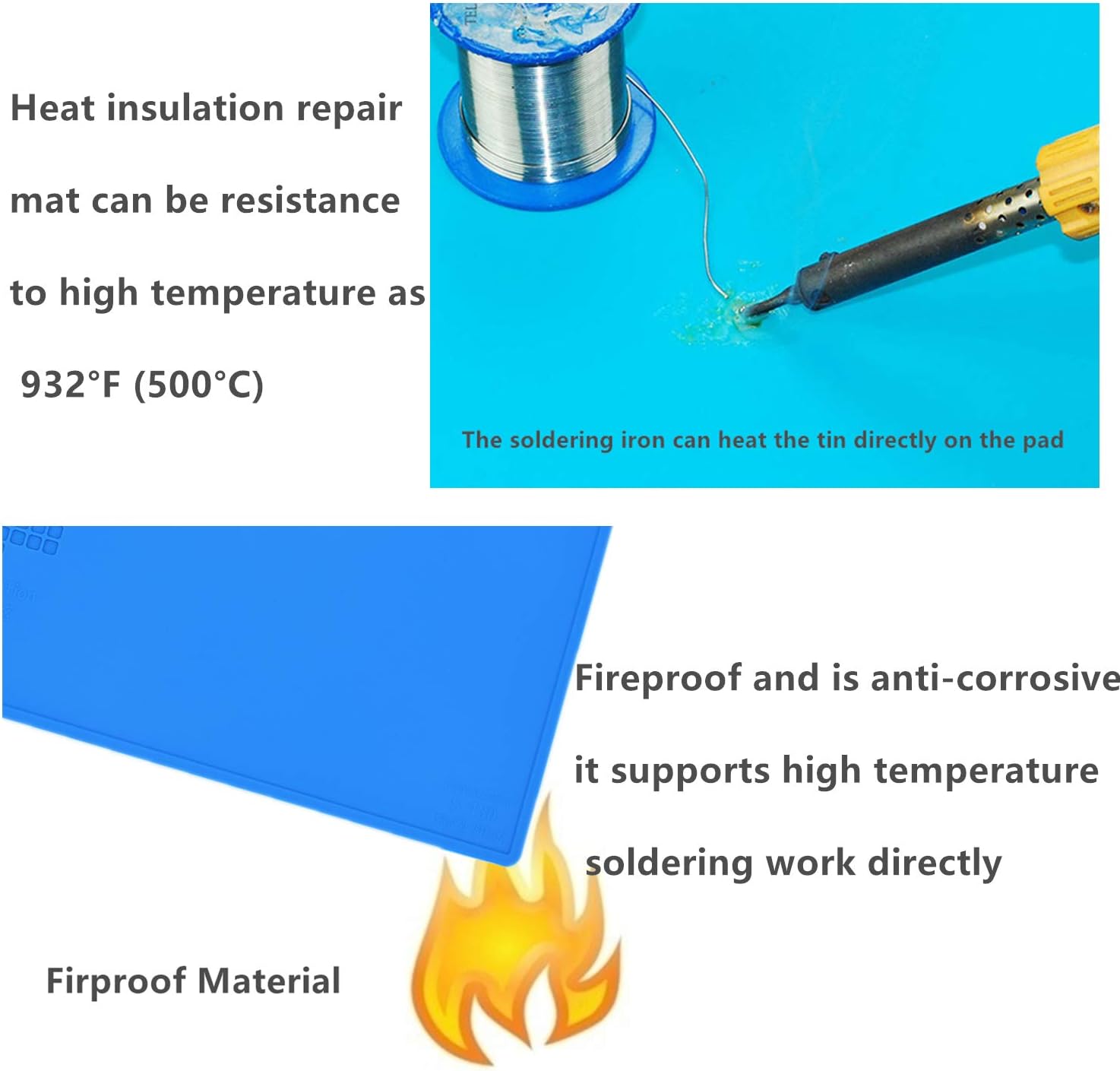 S180 Large Anti-Static Heat Insulation Silicone Repair Work Mat for Soldering and Computer Repair, The Size 21.6 x 13.8 inch