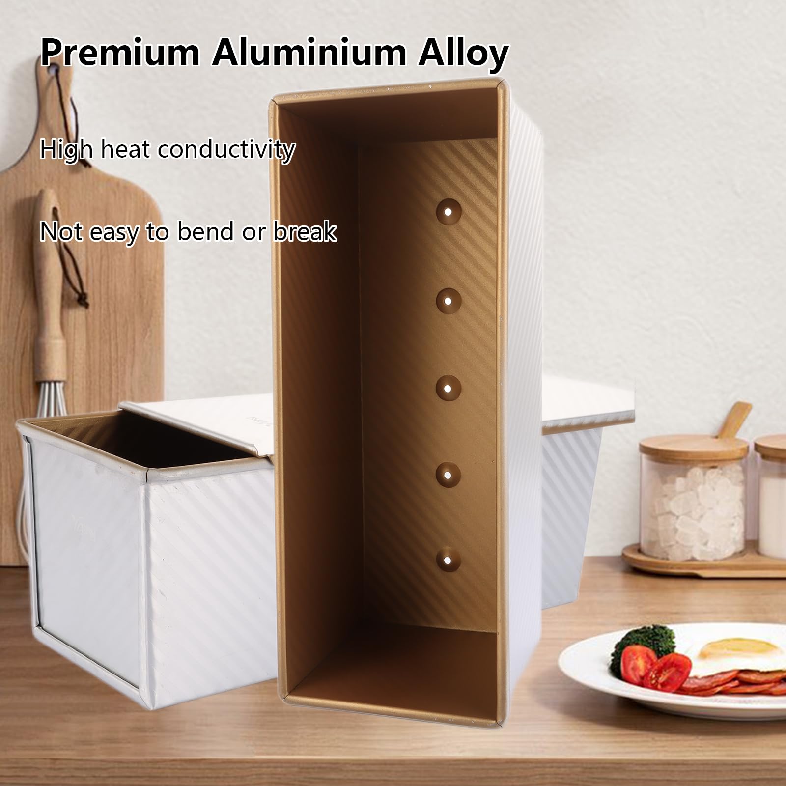 1200g Moule à Pain Pullman Moule à Pain avec Couvercle Coulissant Aluminium Acier pour pain ondulé-37 x 12.5 x 12 cm