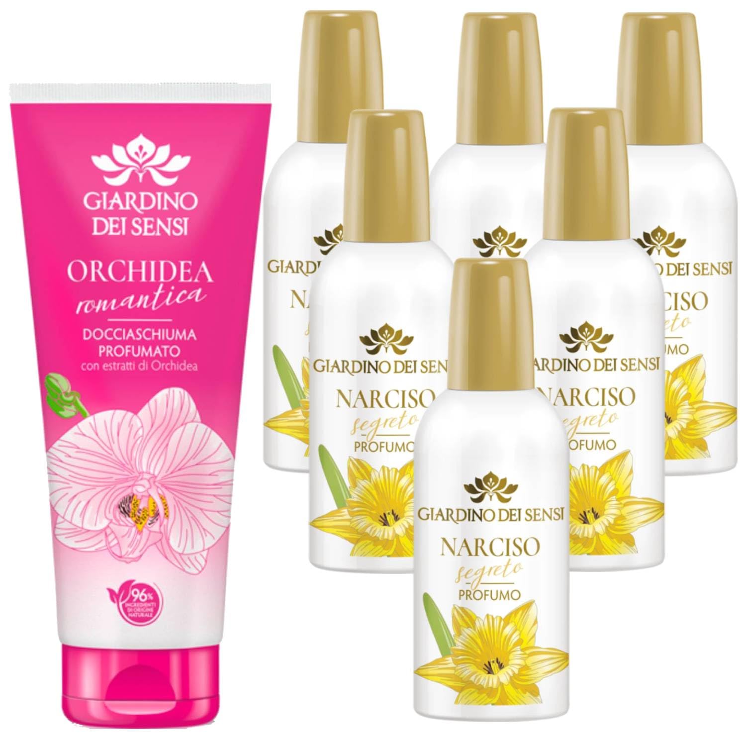 Giardino Dei Sensi Narciso Segreto – Profumo Donna Spray 100 ml + Doccia Schiuma 100 ml In Omaggio – Fragranza delicata, set completo per un rituale di bellezza (6 Unità)