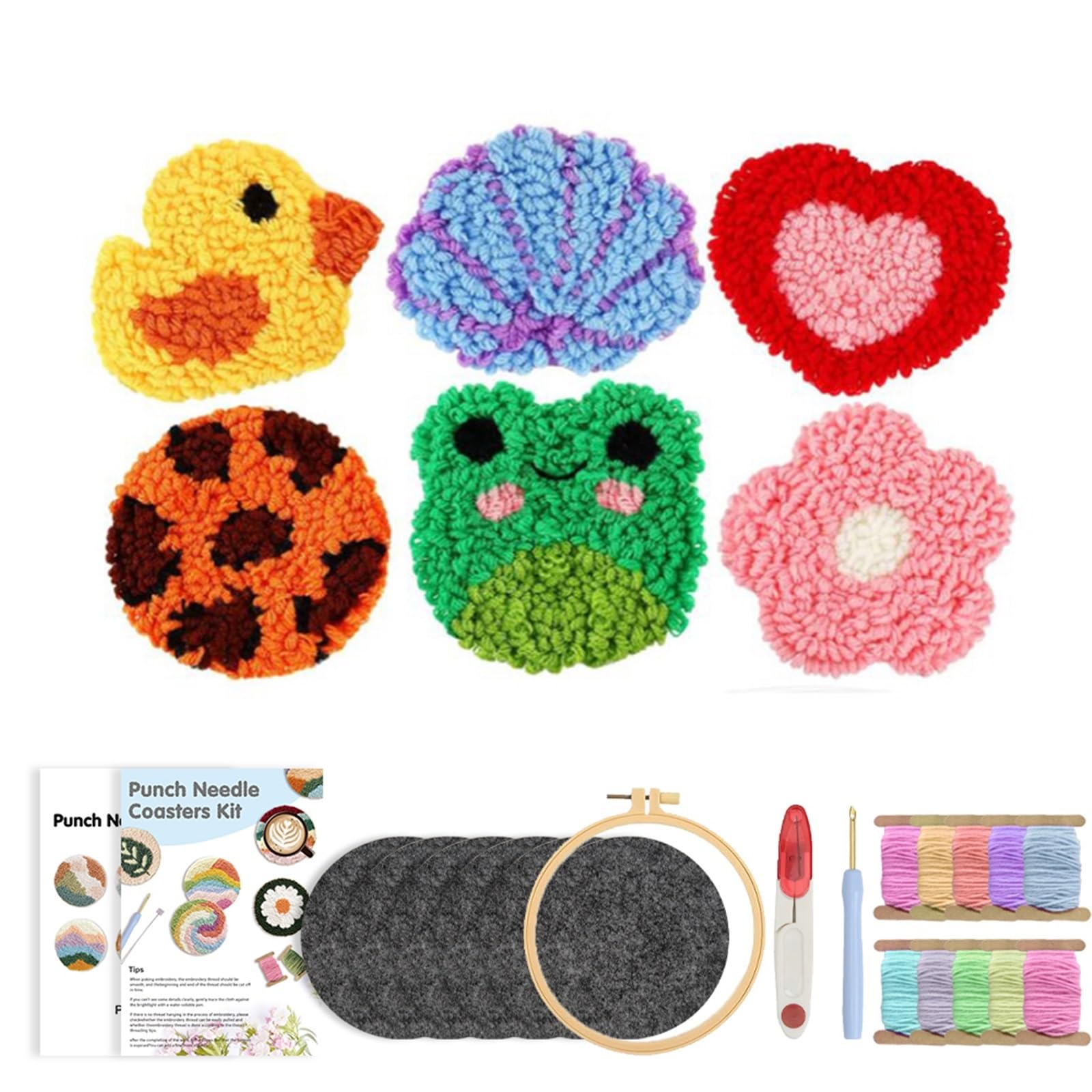 1set Punch Needle Kit Coaster Stitch Embroidery And Creativity Arts Craft Animals Set for DIY(Color7)