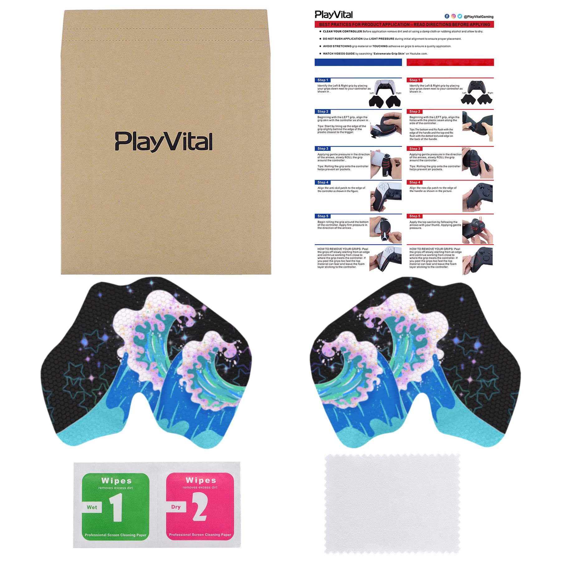eXtremeRate PlayVital Pegatina para ps5 - Adhesivo de Silicona Antideslizante, Skin de Goma para ps5 Control, Protector con Textura para Mejor Agarre en el Mando (Olas Resplandecientes) - 3