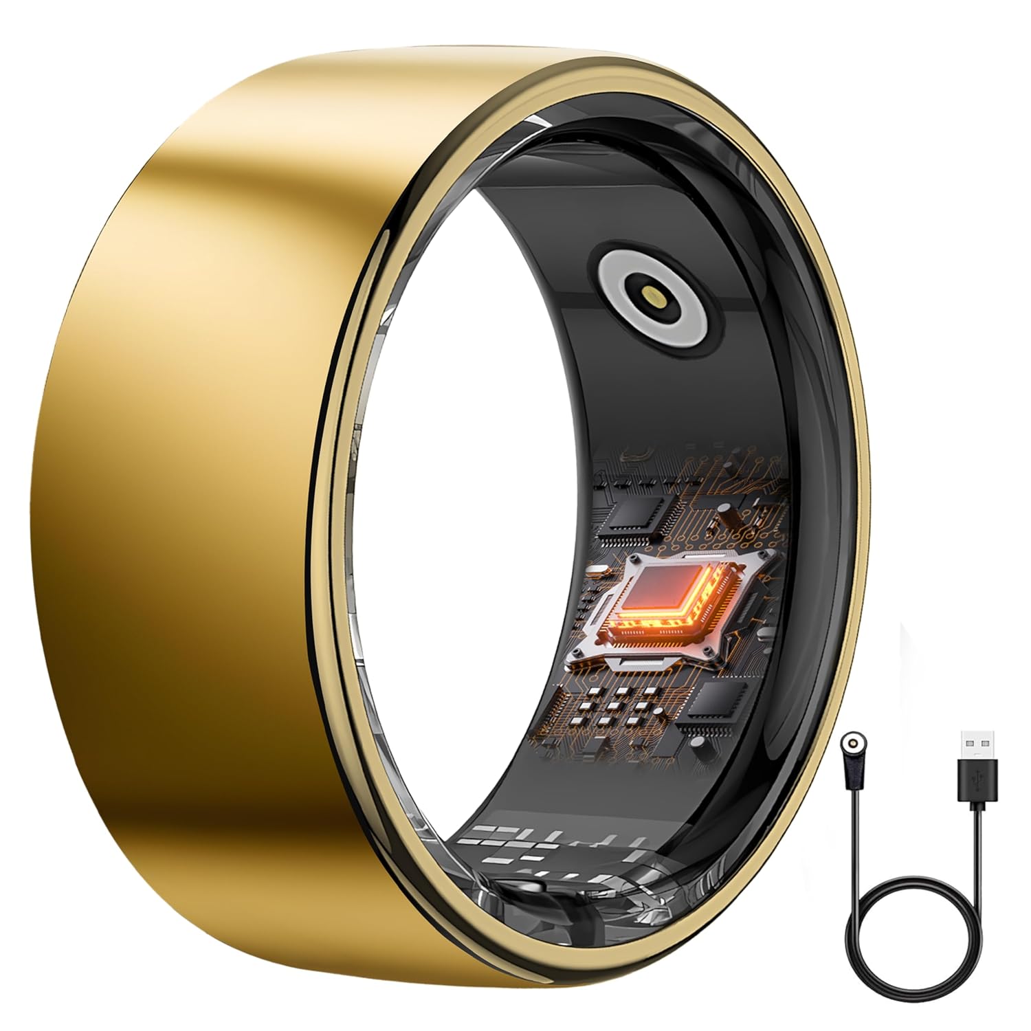 Smart Ring Health Tracker - 24/7 Fitness & Sleep Tracking with Heart Rate Monitor, IP68 Waterproof Activity Tracker for Men/Women, 50+ Workout Modes, 7-Day Battery(Gold 9#)