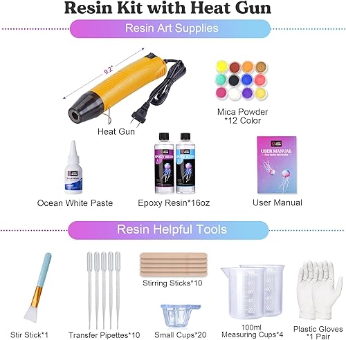 Miniatura 2 de LET'S RESIN Kit de resina transparente de 16 onzas con pistola de calor, resina epoxi de cristal prémium con pasta de pigmento blanco, kit de