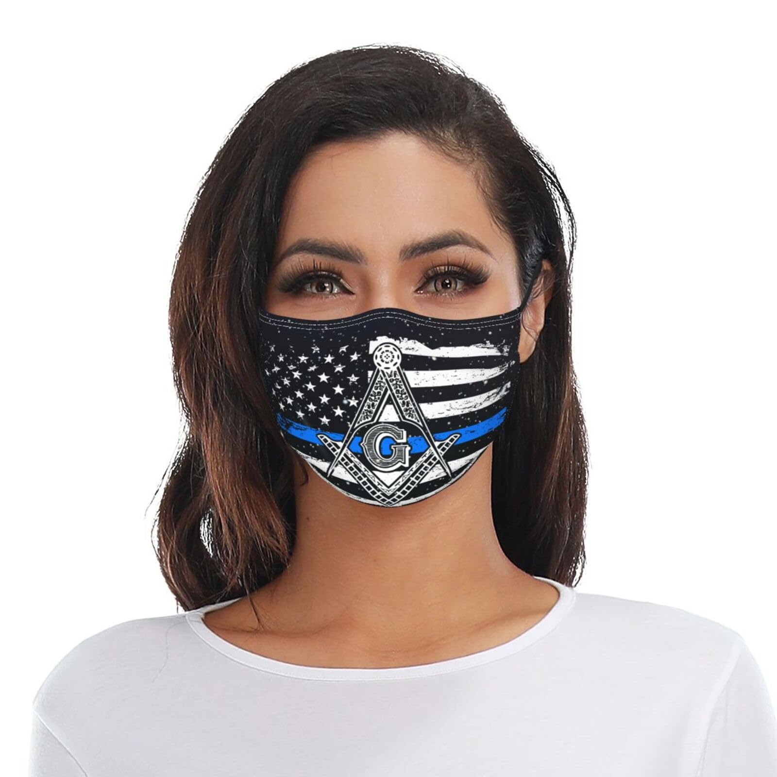 Thin Blue Police Mason Masonic American Flag Adult Dust Mask Adjustable Dust Face with 2 Filter2