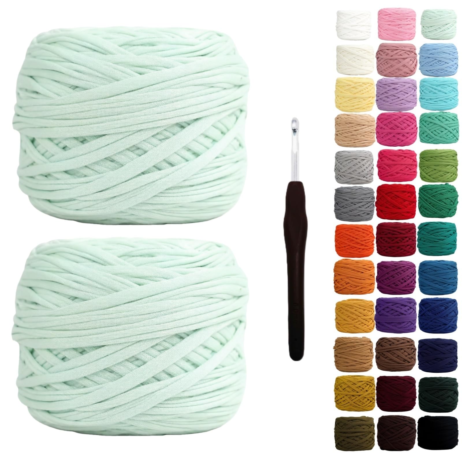 Binwat T Shirt Yarn for Crocheting 150m Elastic Ribbon Yarn Thick Crochet Fabric Yarn, Knitting T-Shirt Yarn for Crochet Bag/Blanket/Basket, DIY Crafts Projects, Home Decor (2pcs Light Green)