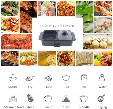 TFCFL Electric Grill and Hot Pot, 2 in 1 Barbecue Hot Pot Grill with Dual Temp Control, Non-Stick Pan 1200W, Mini Smokeless Korean BBQ/Shabu for 2-3 People Home Dormitory (Black)