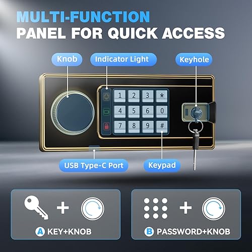 Miniatura 2 de Caja de seguridad ignífuga de 2.2 pies cúbicos para el hogar, caja de seguridad de acero para oficina y seguridad del hogar, teclado electrónico
