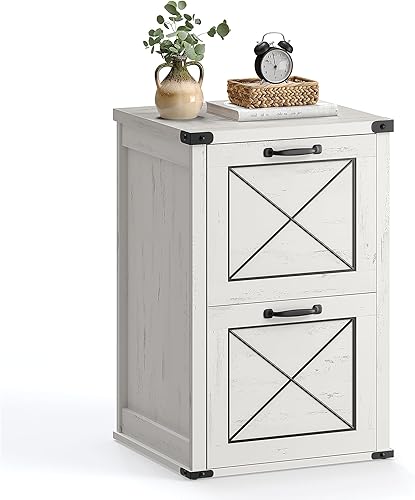 VASAGLE Archivador con 2 cajones, soporte para impresora, tamaño A4, tamaño carta, carpetas colgantes, estilo moderno de granja, para oficina en