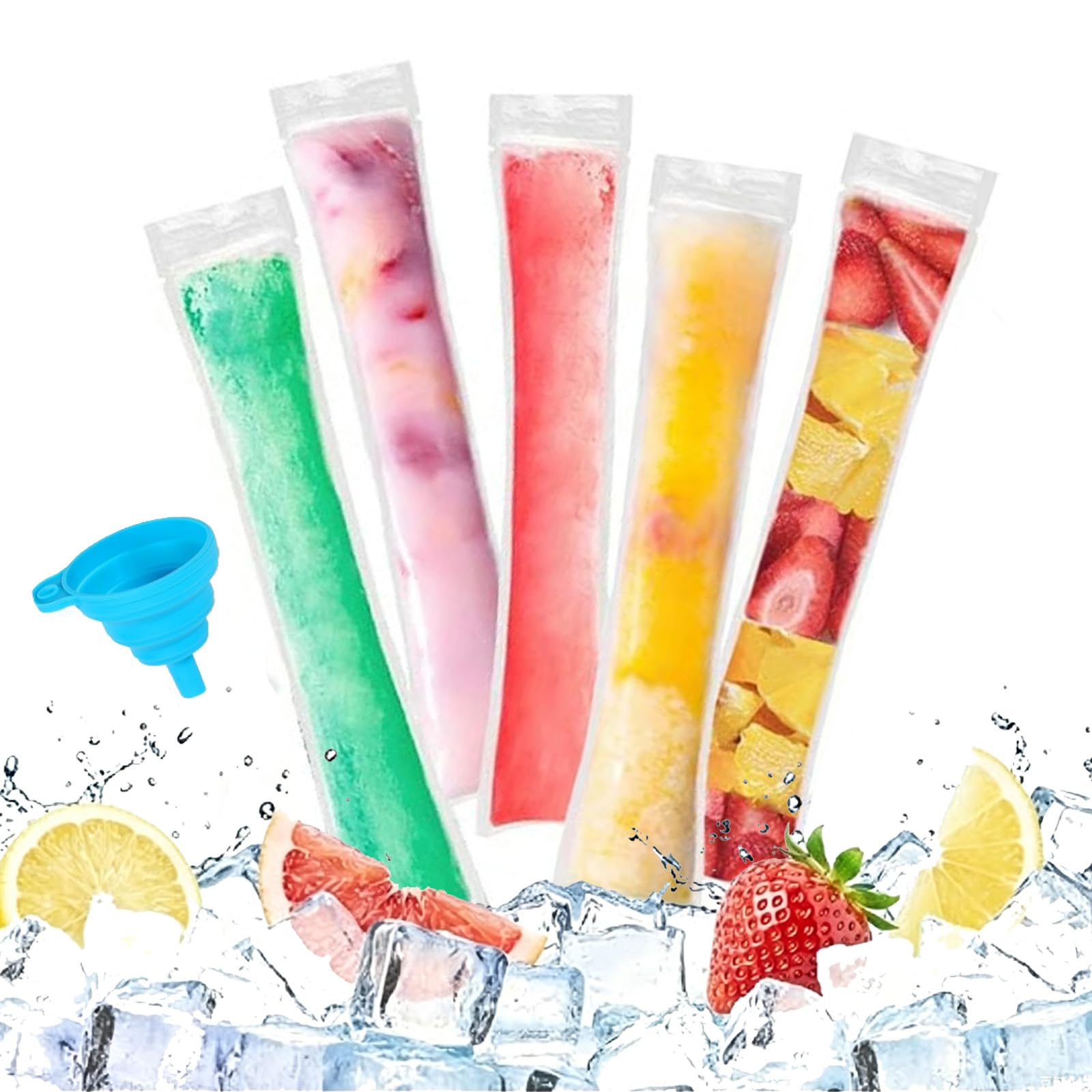 Food-grade Disposable Popsicle Bags, Disposable Popsicle Mold Bags with Zip Seals, Freezer Tubes for DIY Ice Pops, Yogurt, Juice, Reusable Popsicle Bags for Freezer with A Funnel (80 PCS)