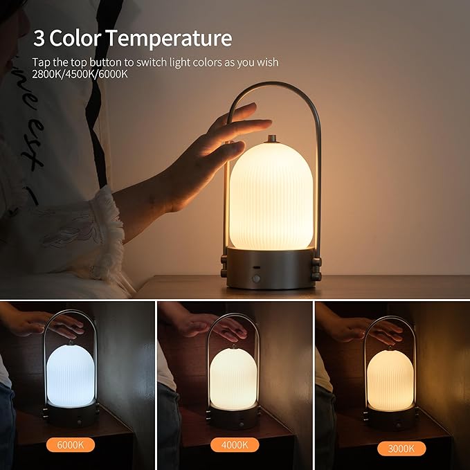 a Aisilan Aisilan Modern Milk Glass Table Lamp with Touch Control, Motion Sensor Table Lamp Dimmable LED Bedside Nightstand Lights, Rechargeable Desk Lamp for Bedroom Living Room Gift, Brushed Nickel, 3W CCT photo 3