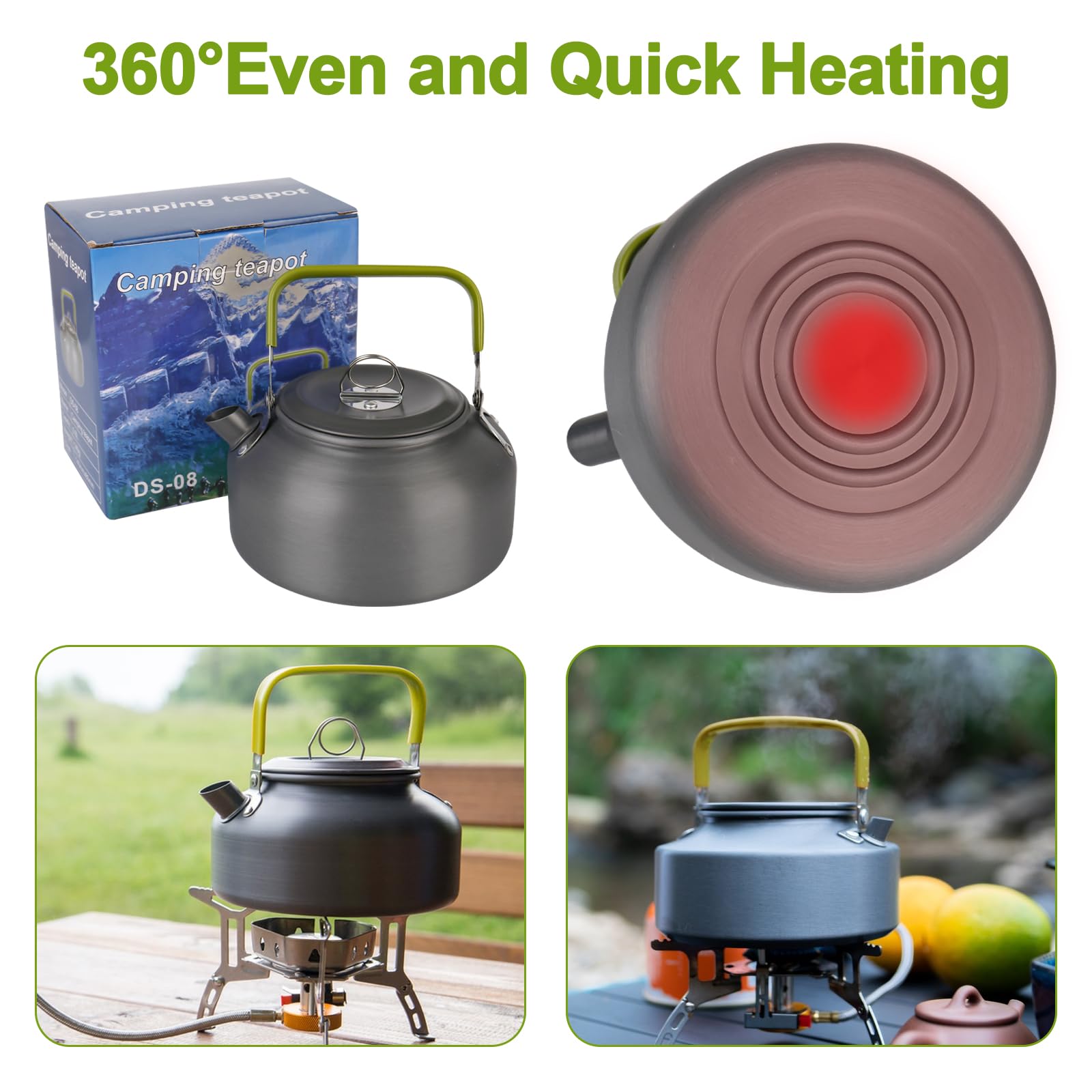 Bollitore da campeggio, 0,8 l, ultraleggero, in alluminio, portatile, con borsa per il trasporto, tazza per picnic, escursionismo