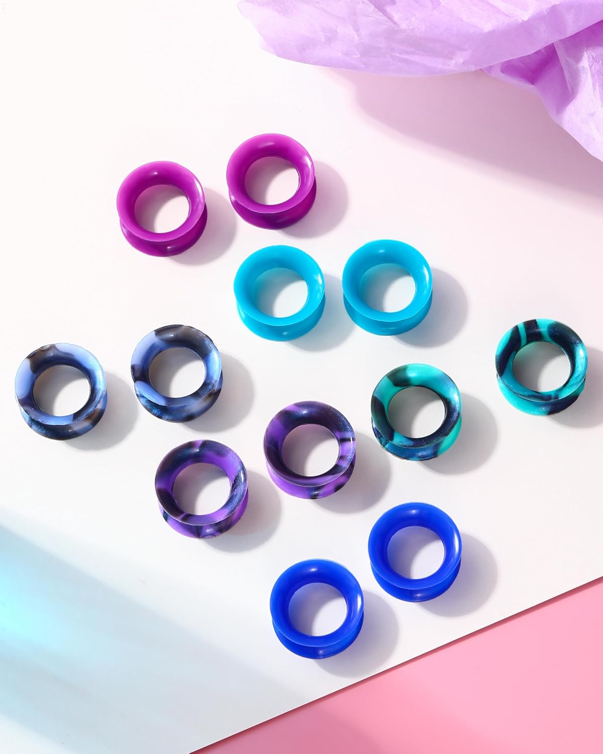 Jewseen 2g-5/8’’ Double Flared Silicone Tunnels 12Pcs Silicone Ear Gauges Flexible Ear Tunnels Plugs Stretchers Expander Ear Piercing Jewelry for Women Men - Image 3