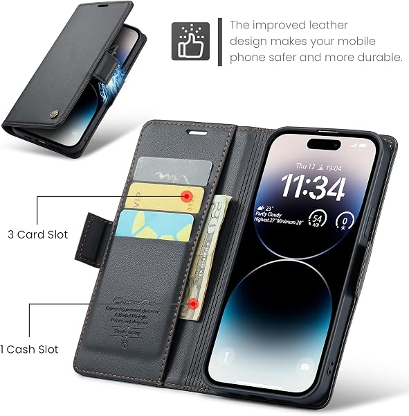 Rerzoiro Coque pour iPhone 14 Pro Max, Étui Housse en RFID Protection Premium PU Cuir Portefeuille Rabat Case Magnétique Stand Antichoc, Étui Case pour iPhone 14 Pro Max, Noir - 3