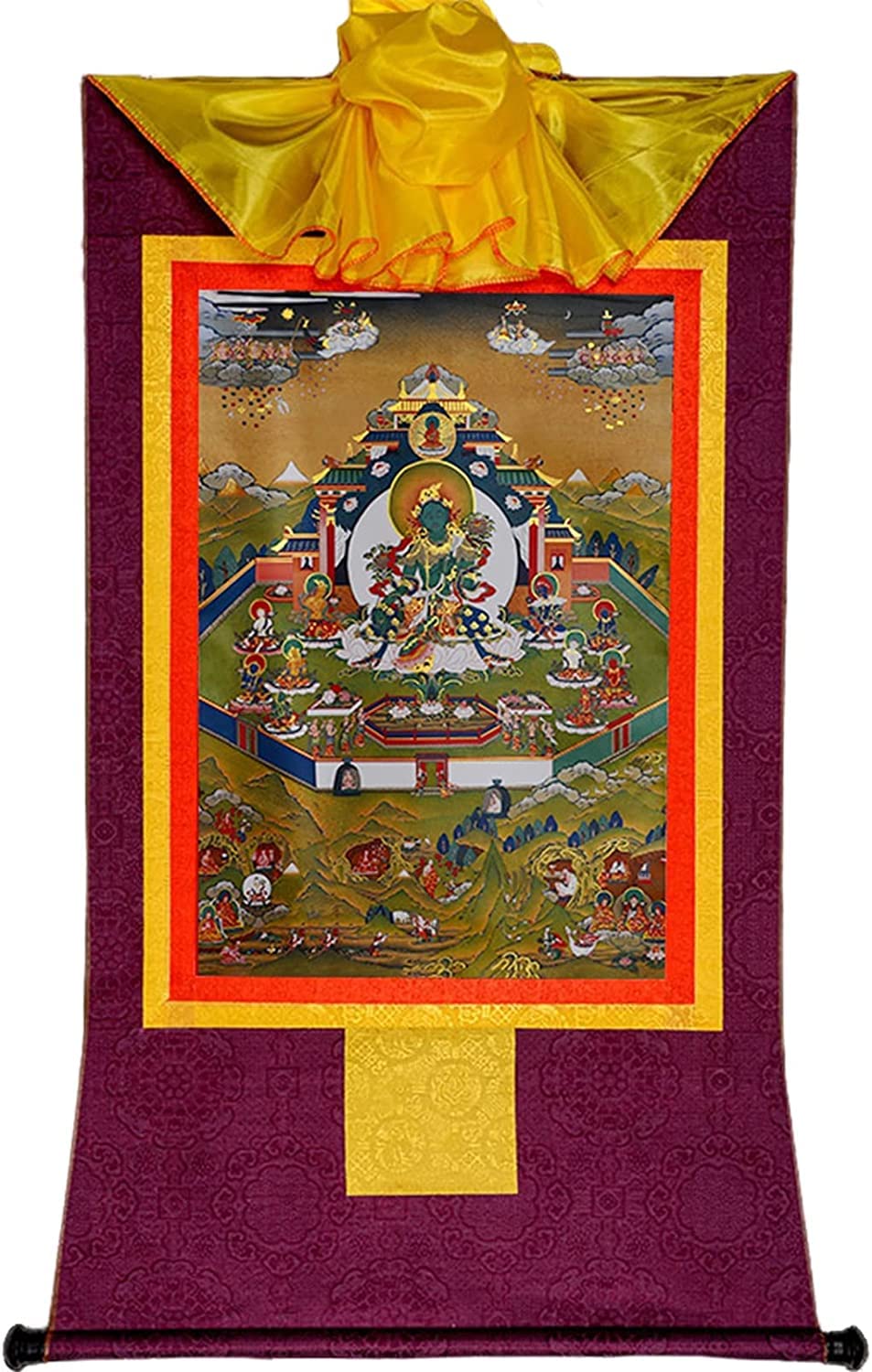 Cnfhfry Purple Vintage Tapestry, Bodhisattva Tara Tibetan Thangka Tapestry Artwork Art Print Buddhist Brocade For Living Room Decor