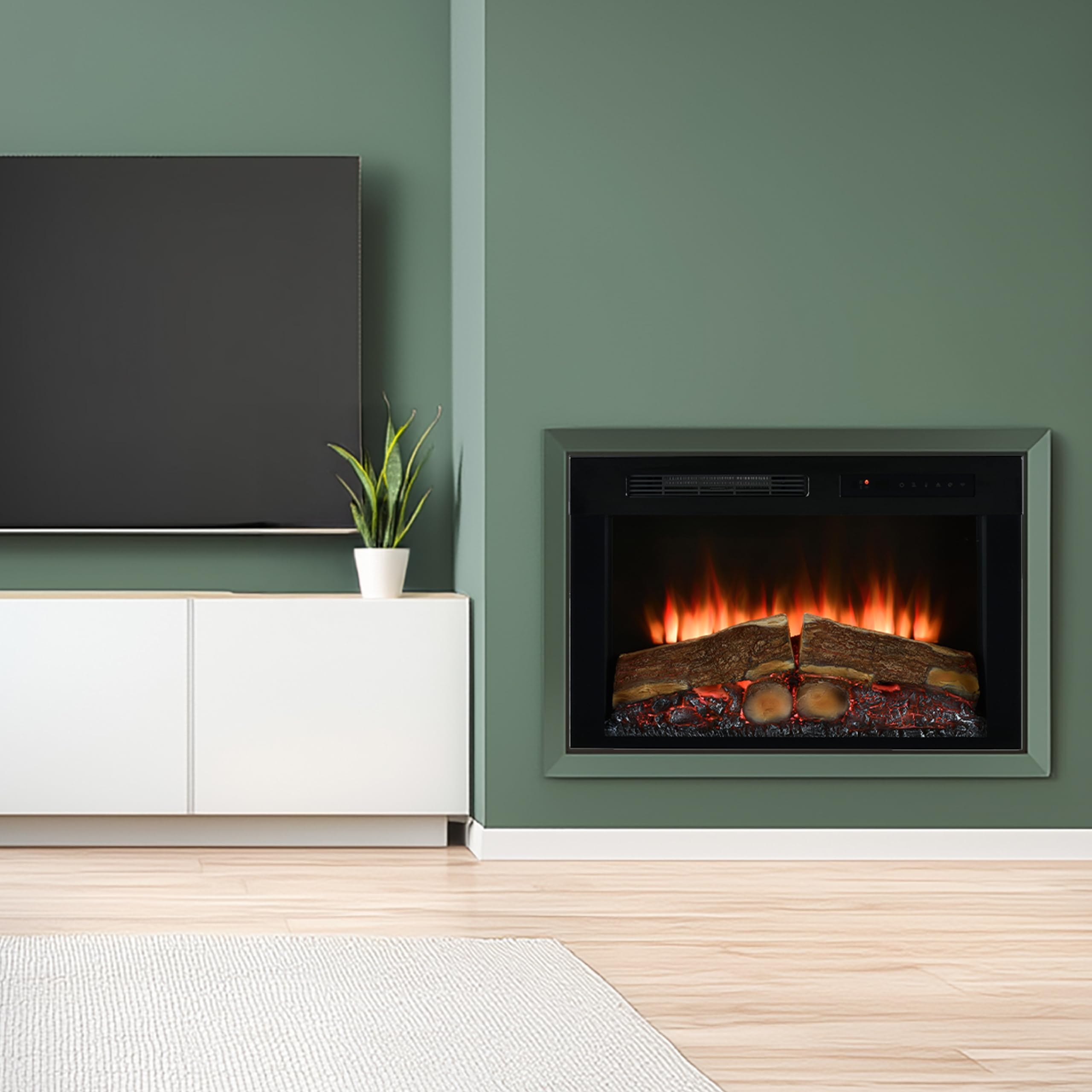 Dimplex Spark 26" Camino Elettrico da Incasso Camino Elettrico da Parete con Termoventilatore 2 kW Effetto Fiamma LED Optiflame, Velocità e Luminosità Regolabili Incluso Timer e Telecomando