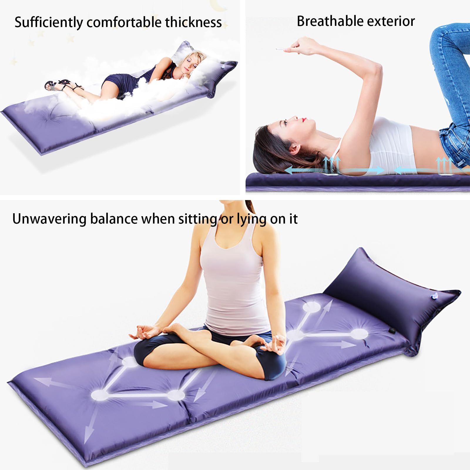 Esterilla De Camping Autoinflable con Almohada Integrada, Colchón De Espuma Impermeable De 3,5 Cm De Grosor Y Válvula De Aire De ABS, para Tiendas De Campaña, Senderismo Y Viajes
