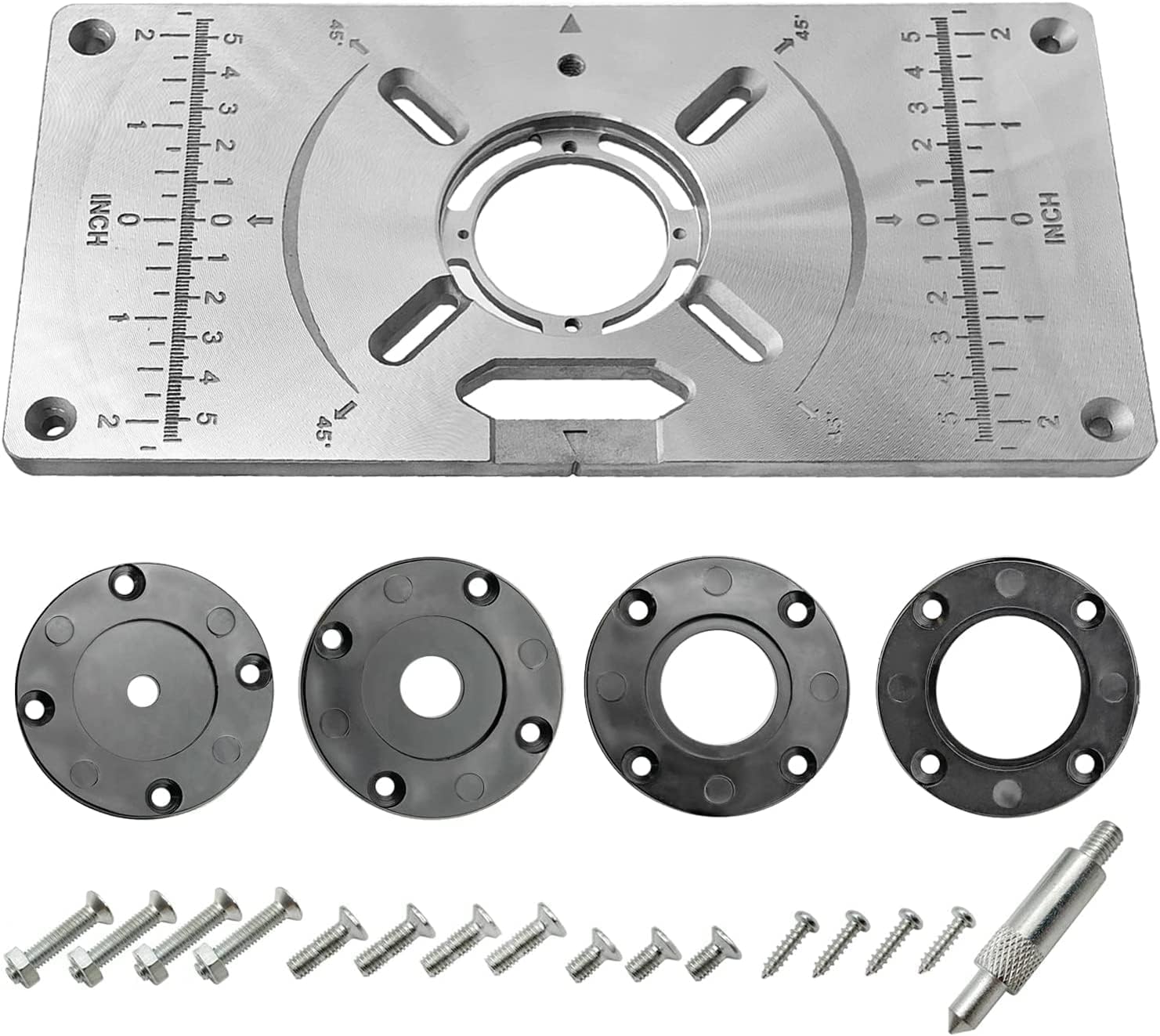 Aluminium Router Table Insert Plate Table for Woodworking Benches Router Plate Wood Tools Milling Trimming Machine with Rings (Silver)