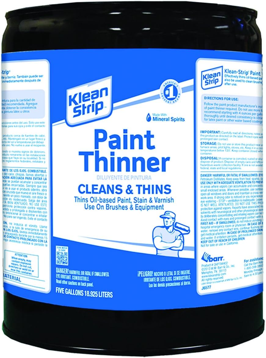Klean-Strip Paint Thinner 5 Gallons - Premium Solvent Replaces MEK, Toluene for Oil Paints, Varnish & Tool Cleaning