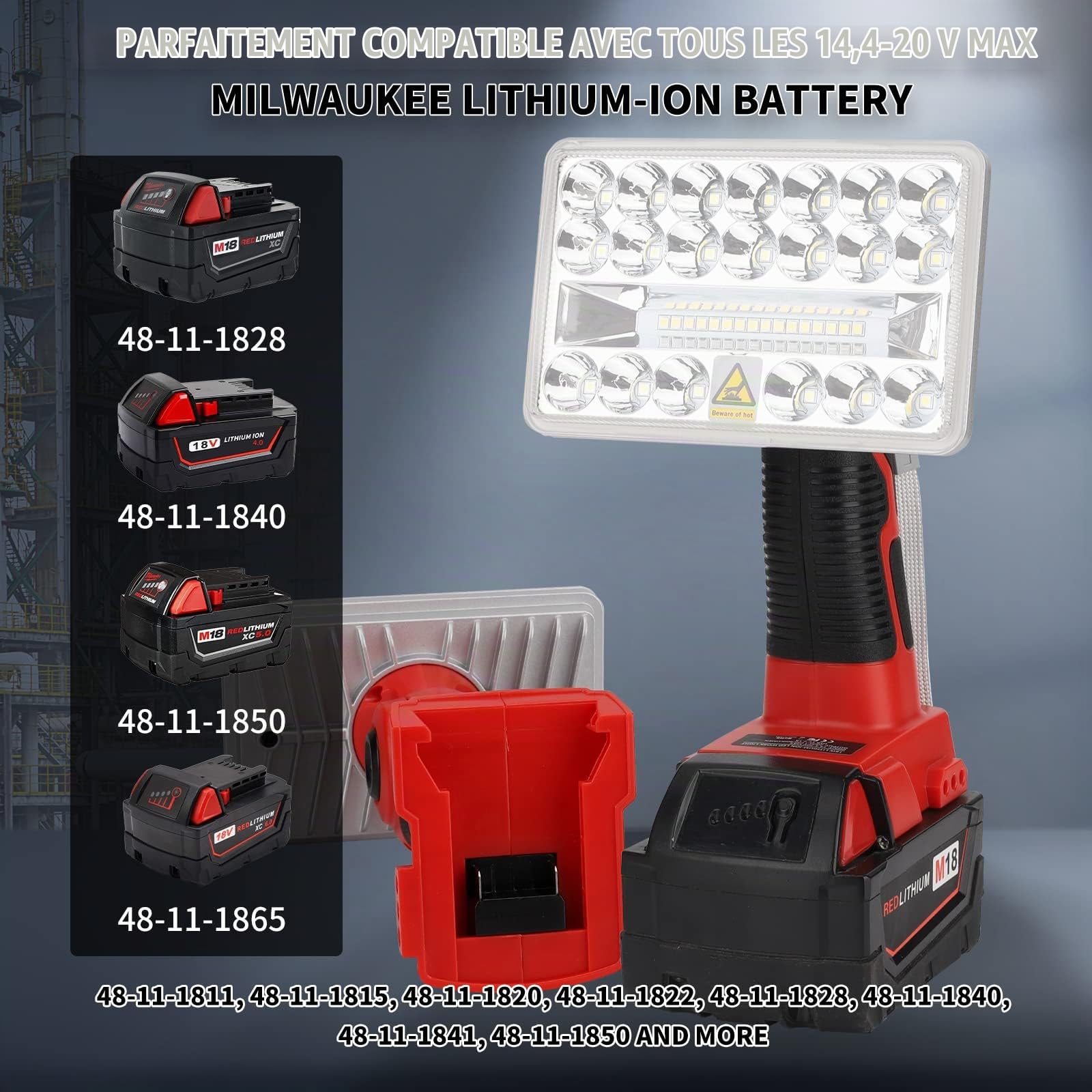 Taingwei Lampe LED sans fil 2000LM pour Milwaukee M18 Lithium Battery,Lampe de travail 18v pour le camping, la réparation de voiture, l'éclairage d'urgence et de chantier