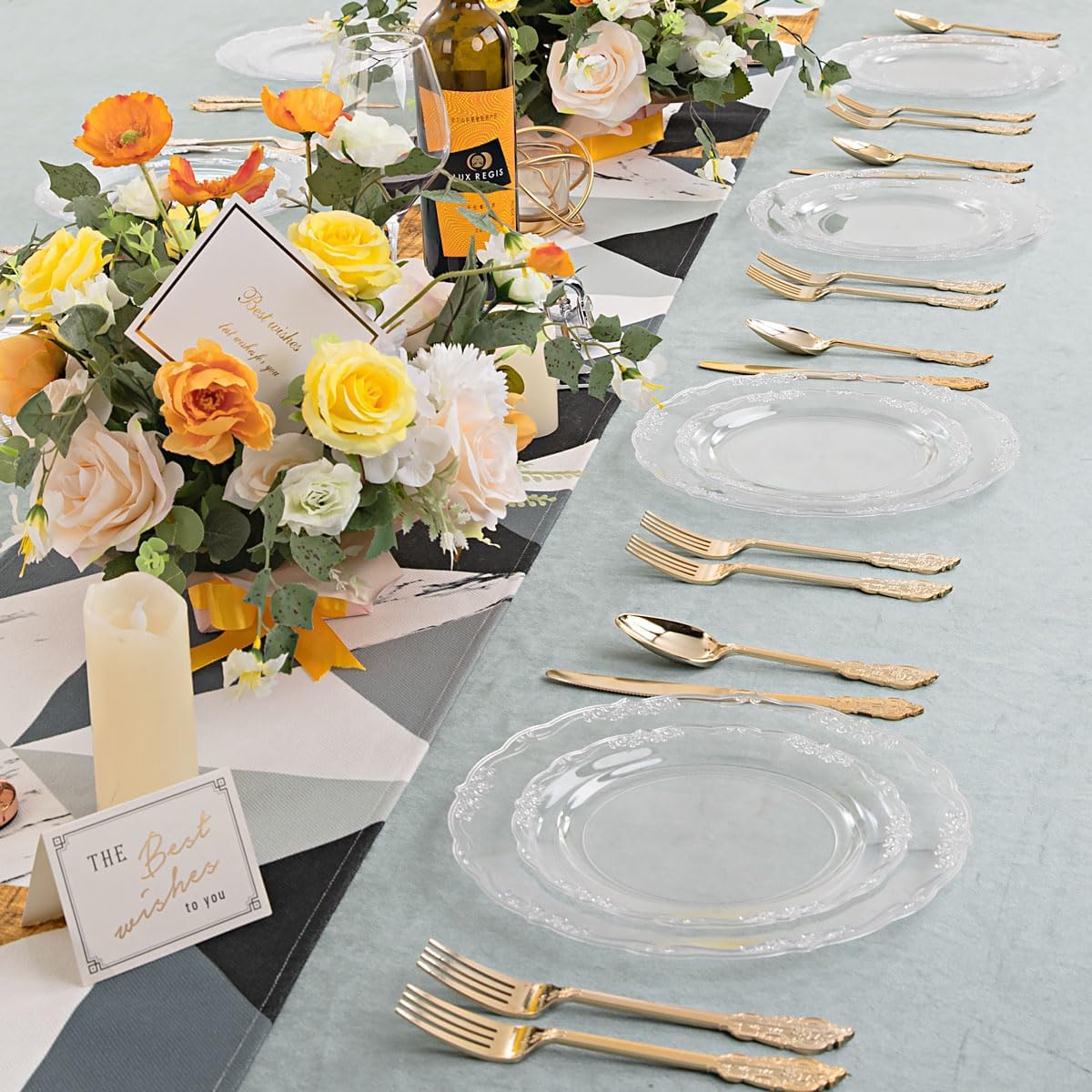 U-QE 100 Pieces Clear Plastic Plates - Clear Disposable Plates - Premium Hard Plastic Plates for Party, Holiday and Party Use Including 50 Dinner 10 '' & 50 Dessert Platos 7.5 '' - Image 5