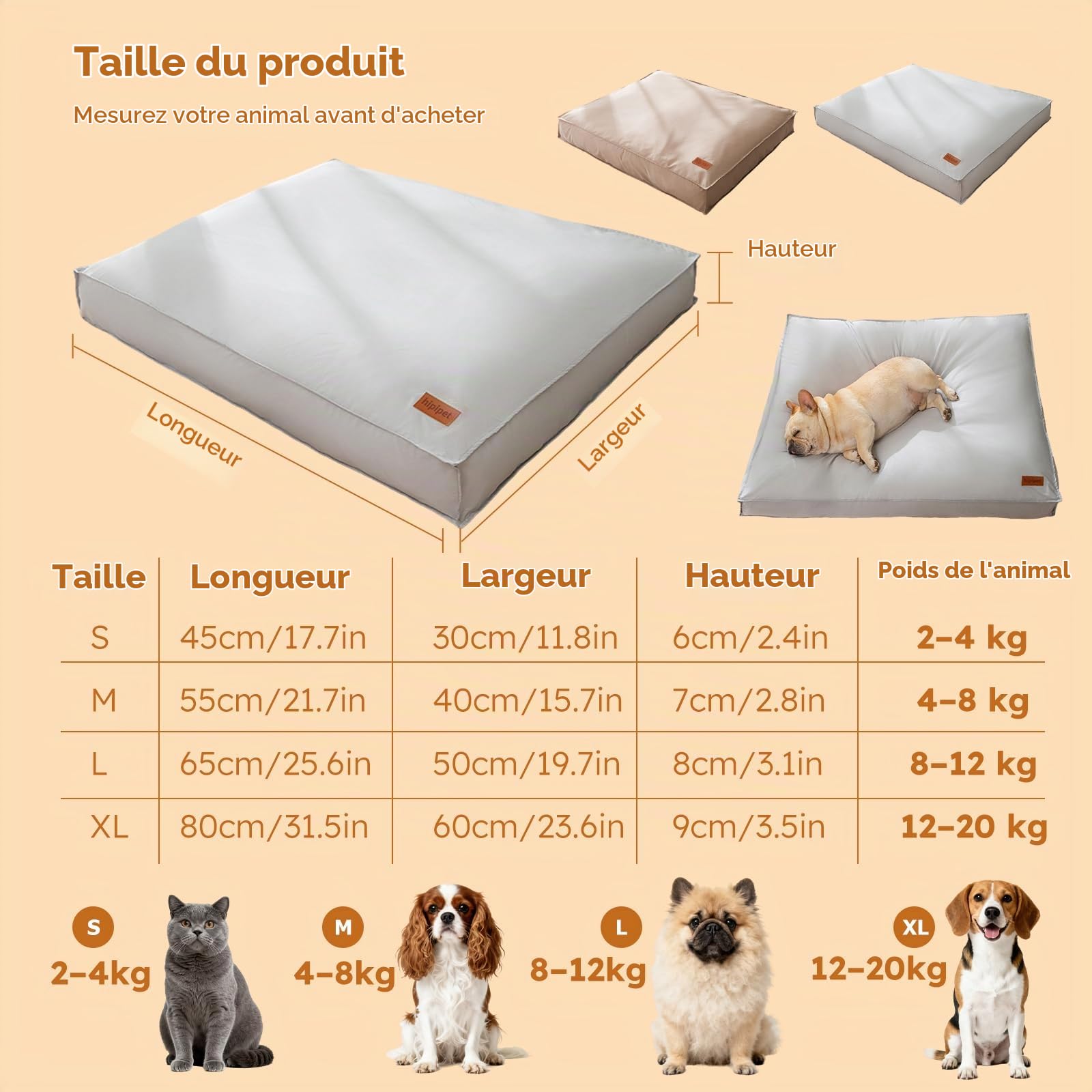 PETCUTE Panier Chien Grande Taille,Panier Coussin Chien avec Dehoussable,Lit pour Chien Imperméable,Tapis Chien Lavable et Antidérapant,Coussin pour Chien Petite Taille Orthopédique