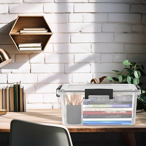 Miniatura 5 de Caja de almacenamiento de plástico transparente de 12 cuartos de galón con tapa, caja de almacenamiento con pestillo, paquete de 6