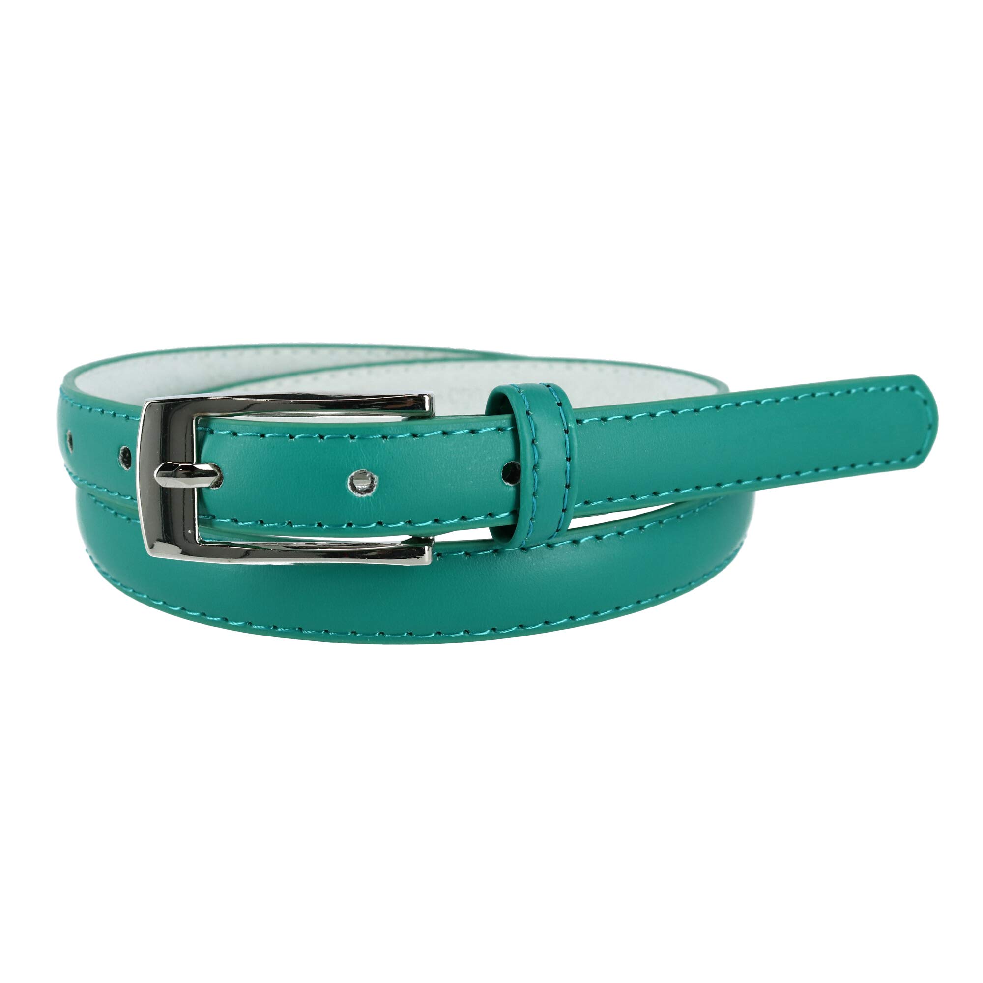 CTM Women's 19 mm Skinny Leather Dress Belt Silver Buckle, Large, Turquoise