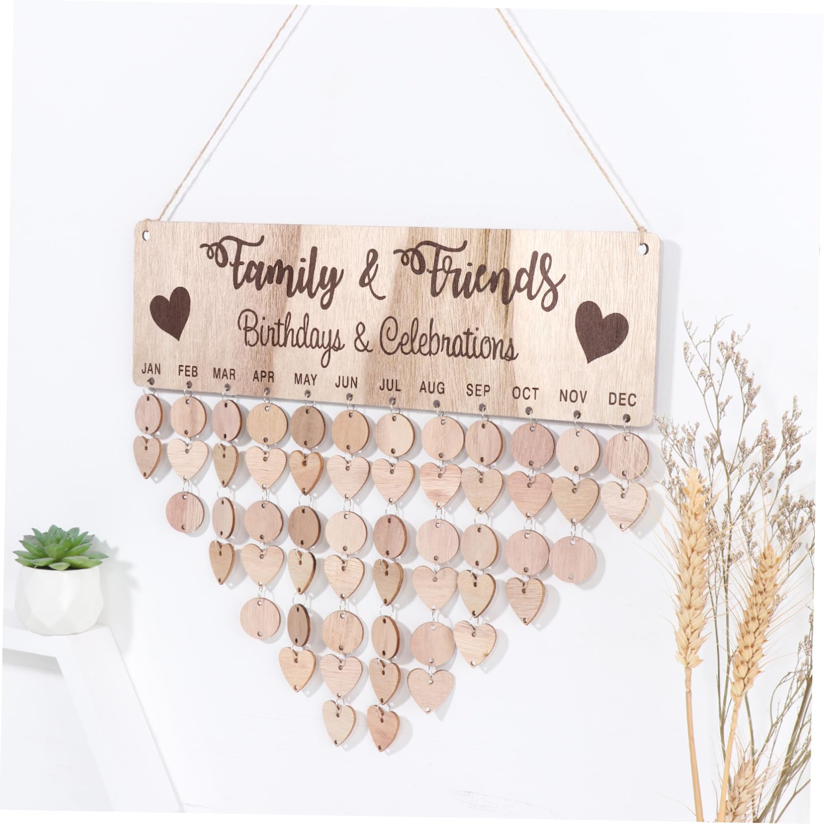 Gadpiparty Calendario in Legno da Appendere alla Parete Promemoria Targa Data e Cuori Pannello Fai da Te per Casa Famiglia e Amici