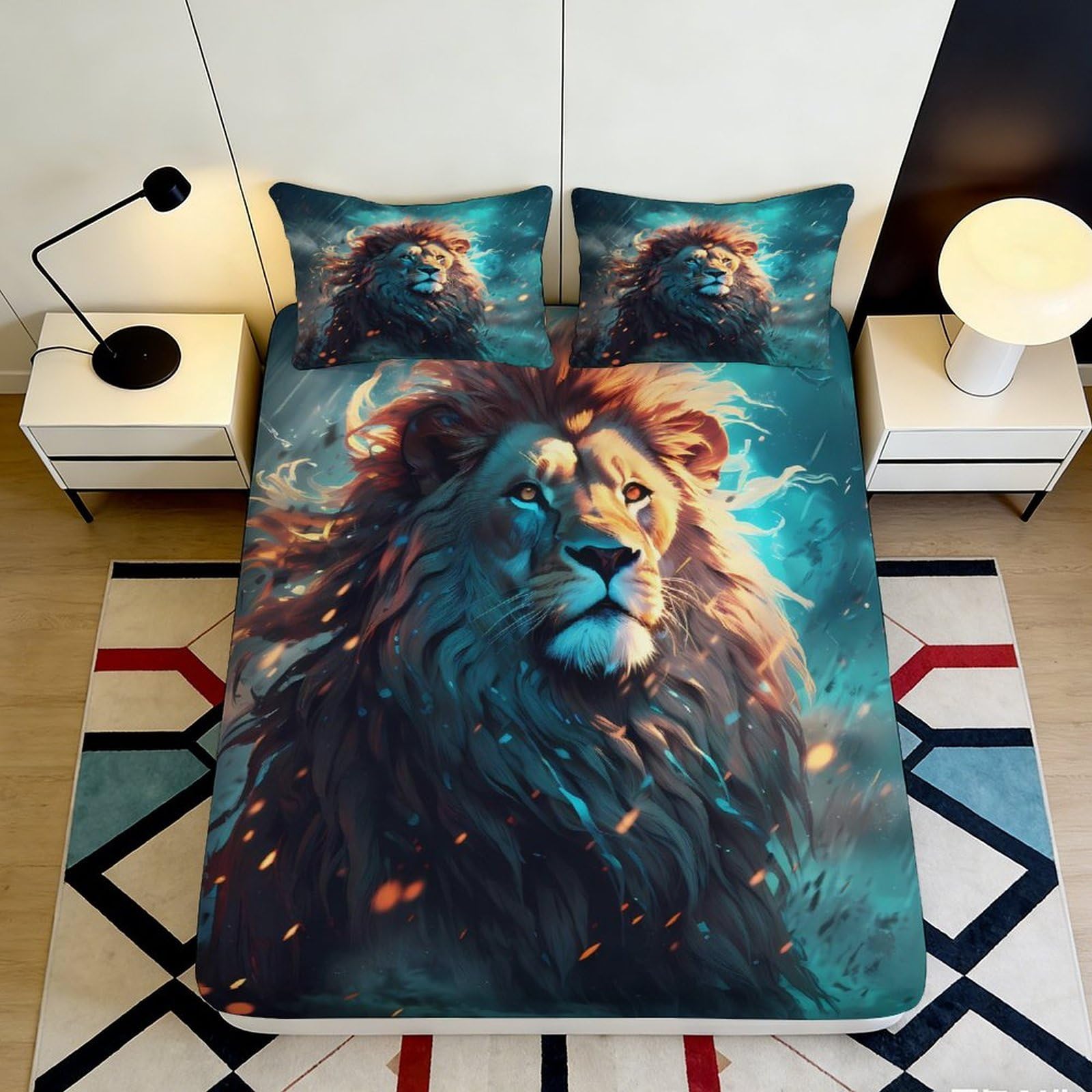 Jqzkxnhpbr Style-8 3D Printed Majestic Lion Fitted Sheet Microfiber Bedroom Decor Wild Animal Bed Cover For Home Guest Room Dorm 90X200x25cm