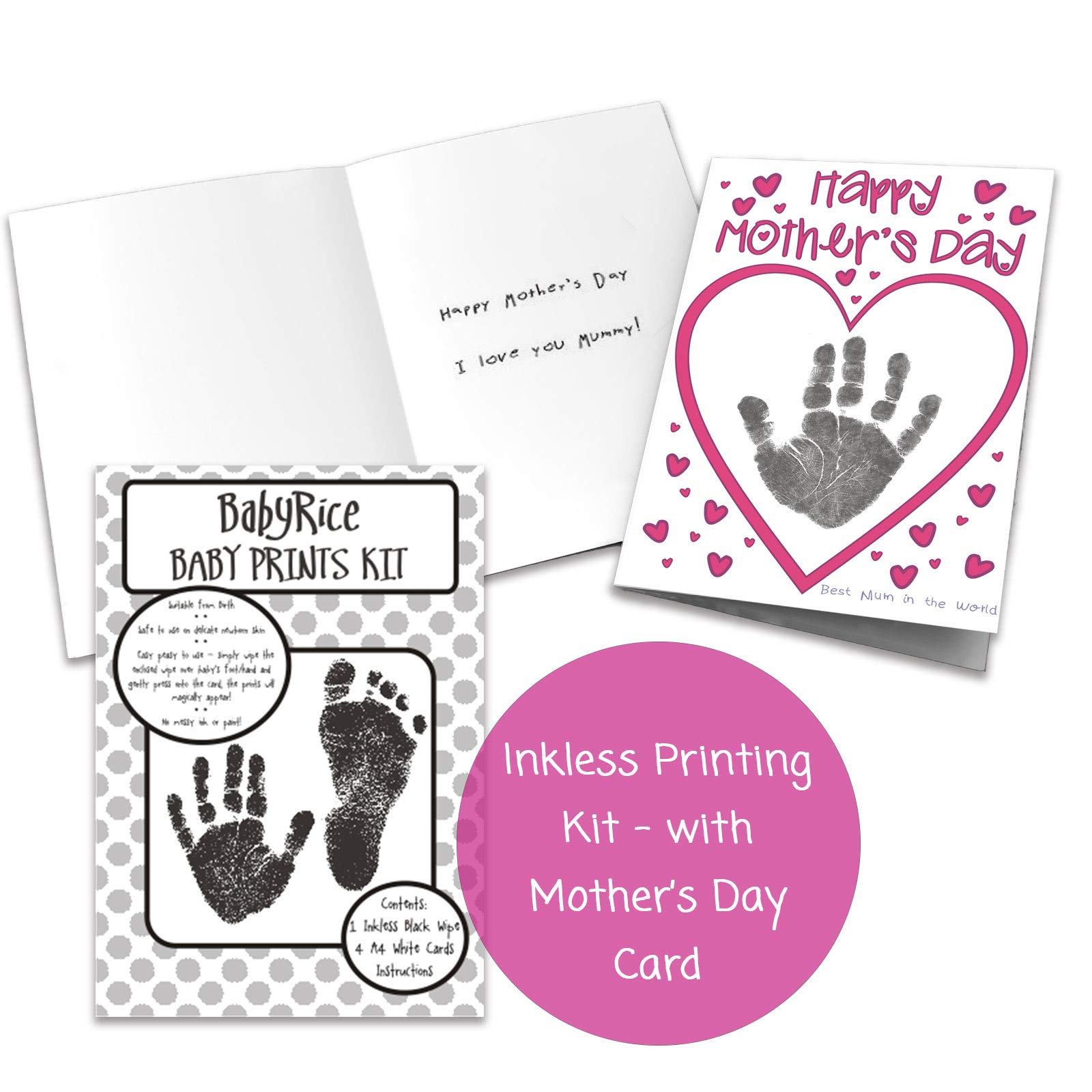 BabyRice Make Your Own Mother's Day Card Kit Using Your Baby's Handprint Footprint Inkless Prints