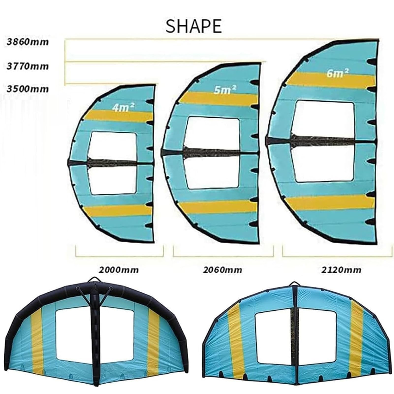 ala Hinchable para Deportes Acuáticos 4㎡ 5㎡ 6㎡ con Ventana, Wing Foil, Kitesurf, Windsurf