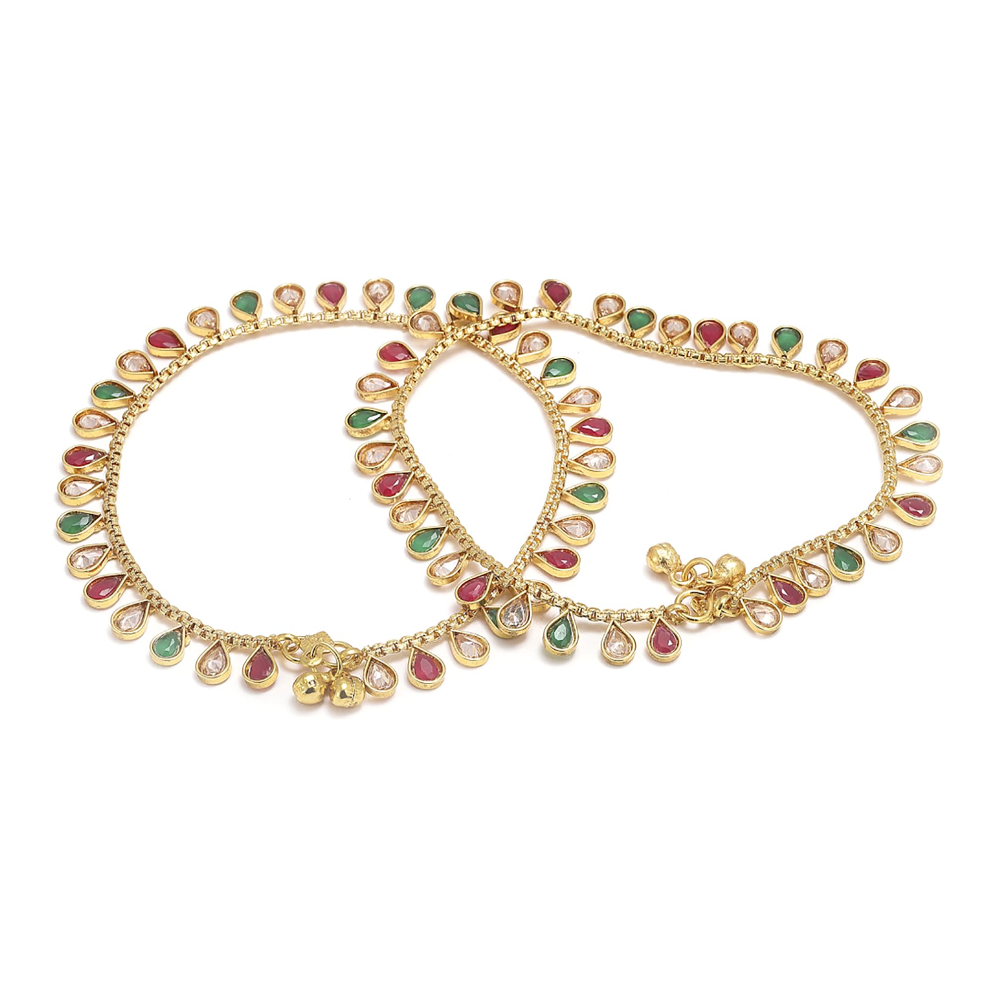 zeneme American Diamond Studded High Gold Plated Copper Pair of Anklets Jewellery For Women & Girls-picture-28