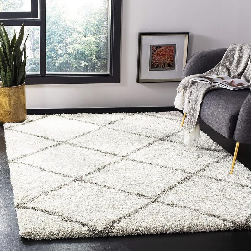 Image of SAGON Anti-Skid Shaggy Carpet Rug for Home | Ultra-Soft Plush Floor Mat for Living Room & Bedroom | Non-Slip, High-Density, Cozy Luxury Decor| 6 x 9 Feet Ivory Gray Box