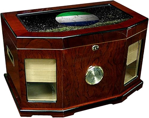ExpressItBest Large Premium Desktop Humidor - Glass Top - Flag of Sierra Leone (Leonean) - Soccer Design - 300 cigar capacity - Cedar lined with two
