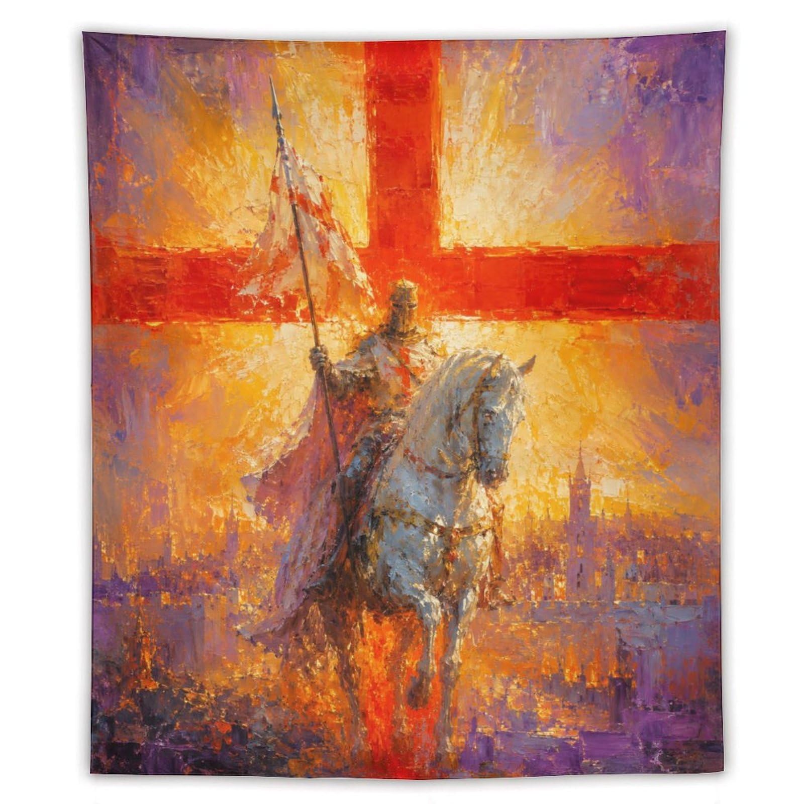 H3B8U2Y5 Crusader Knight Wall Tapestry, Medieval Illustration, Backdrop