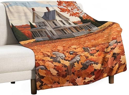 Miniatura 55 de Manta rústica de calabaza azul polvoriento, con estampado de acuarela, Acción de Gracias o Halloween, manta suave de 30 x 40 pulgadas, acogedora