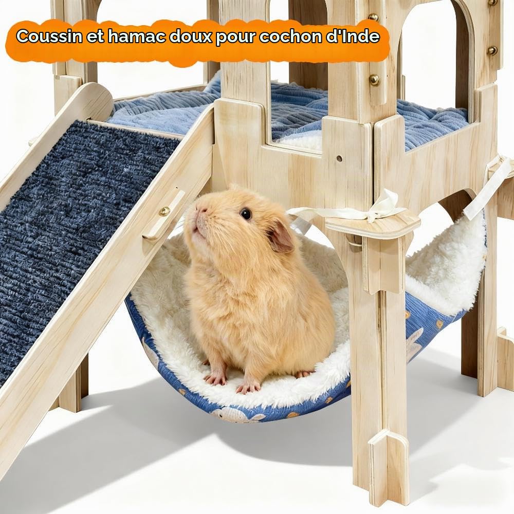Maison pour Cochons d'Inde avec Rampe, Cochons d'Inde Hamac et Coussin, Jouet pour Cochon d'Inde Habitats Accessoire