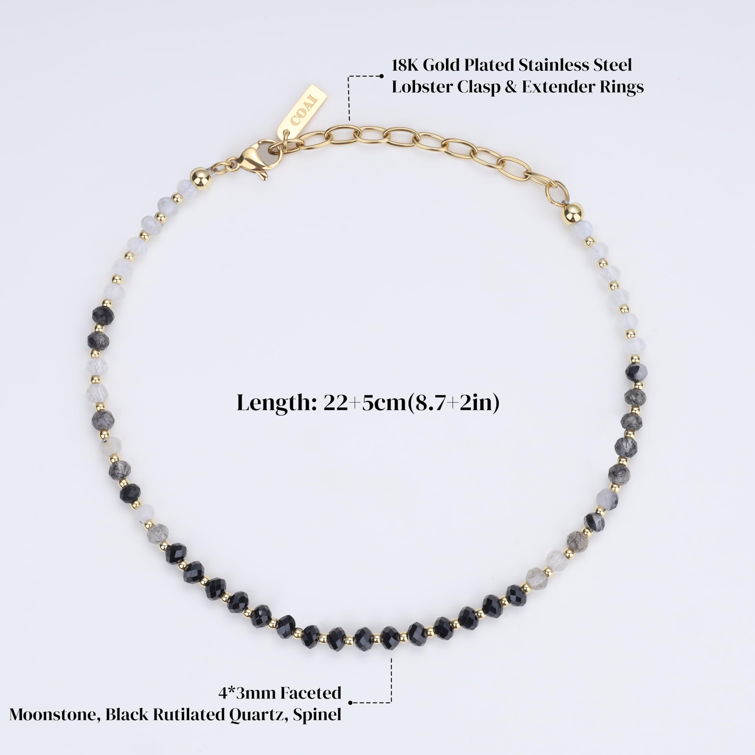 COAI Tobillera de Mujer con Piedras Preciosas Facetadas Cromoterapia, Tobillera de Colores con Piedras Naturales y Cierre Ajustable - Piedras Azules, Piedras Rojas, Piedras Negras y Piedras Verdes