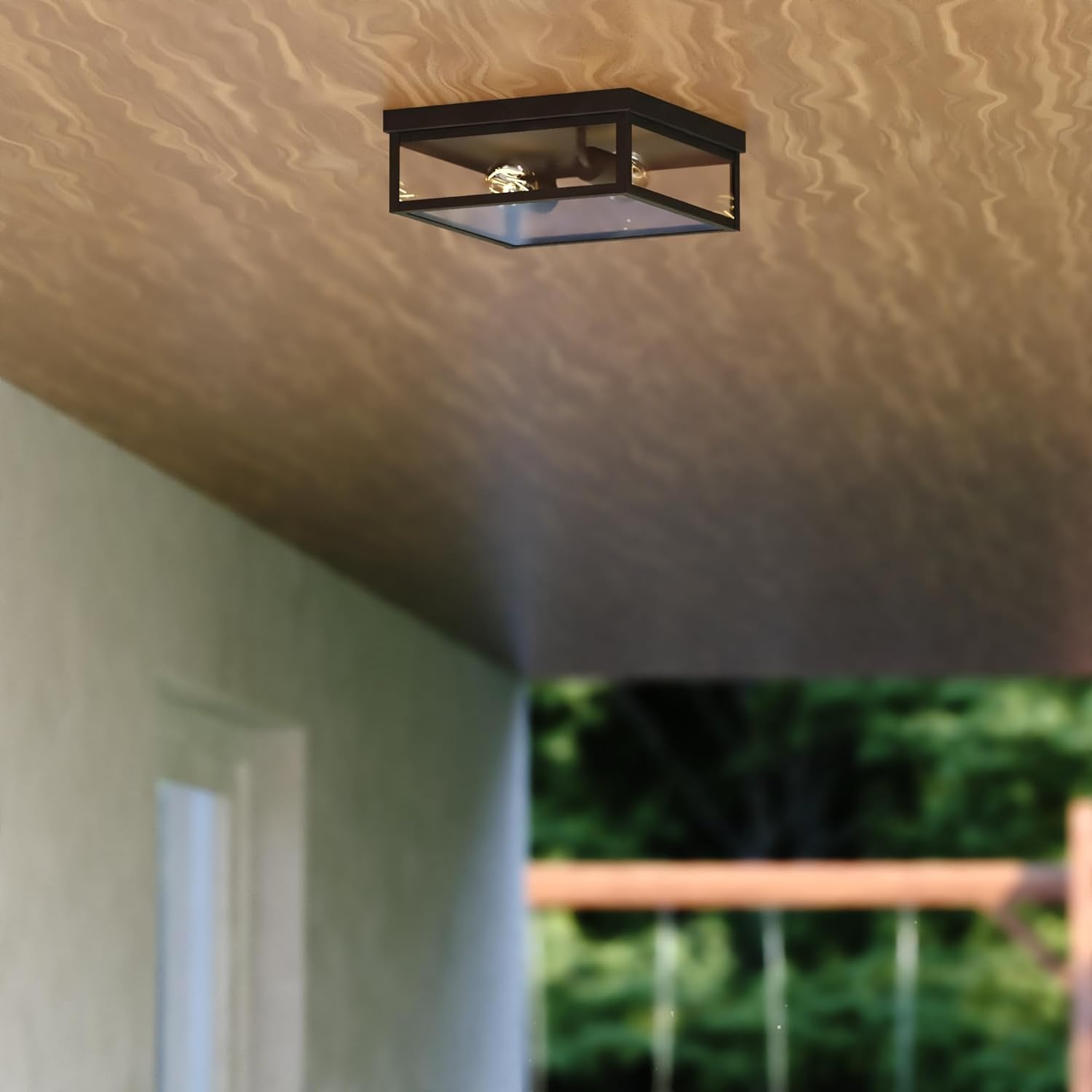 VAXCEL Clinton 12 in. W 2-Light Matte Black Transitional Outdoor Flush Mount Ceiling Light with Clear Glass Shade, LED Compatible, Made of Durable Steel for Exterior Porch Patio Front Door or Garage