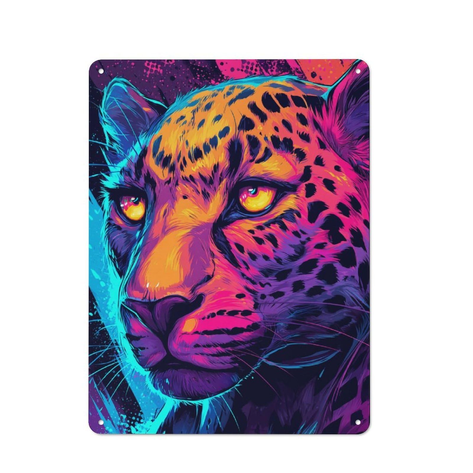 Junmoney Vibrant Leopard Art Tin Sign 40X30cm With For Workshop Wall, Vintage Decor, For Metal Sign Collectors, For Garage And Workshop Walls