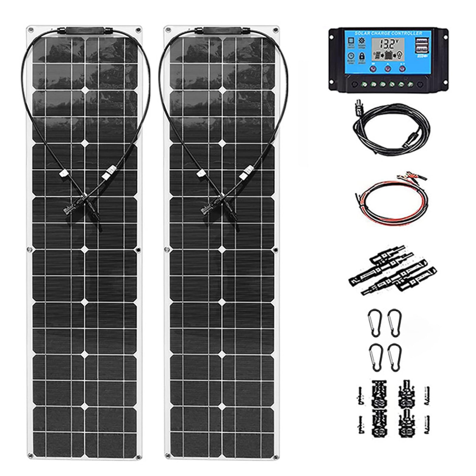 Kit De 2 Paneles Solares De 200 W con Controlador De Carga De 40 A, Paneles Solares Flexibles Monocristalinos para Autocaravanas, Camping, Barcos Y Hogar White