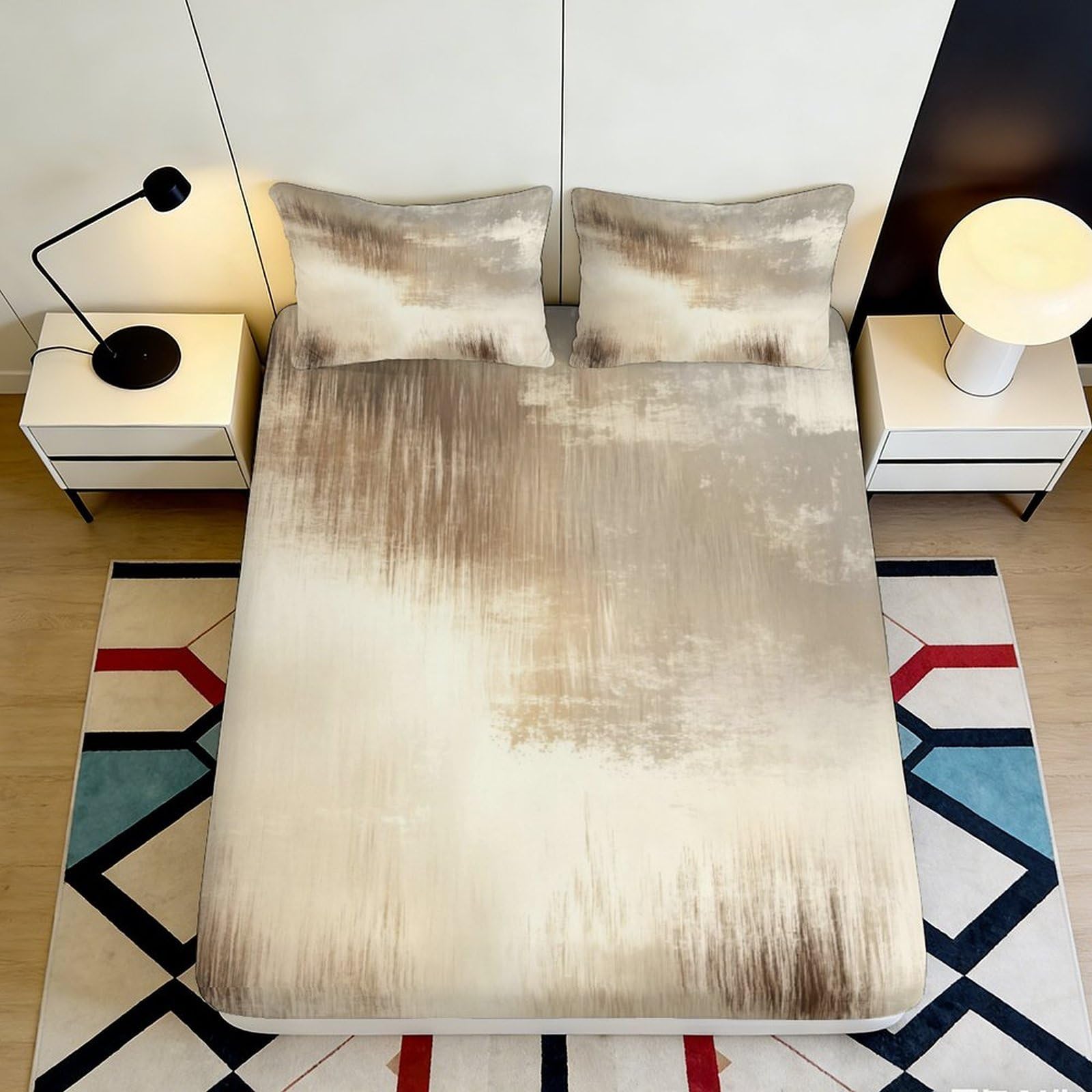 3D Printed Beige Abstract Fitted Sheet Microfiber Soft Breathable Brown Gradient Bed Cover for Bedroom Dormitory Guest Room Mattress Protection 140x200x25cm