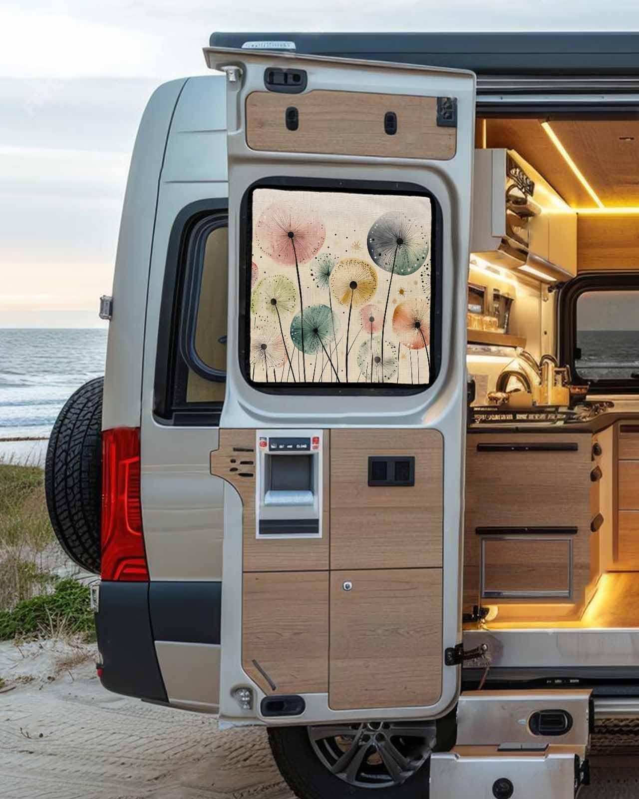 LEOKOTI RV Door Window Shade, Vintage Spring Floral Blackout RV Window Shades Foldable, Abstract Art Pastoral Flowers Rustic Privacy Insulation Car Covers 16